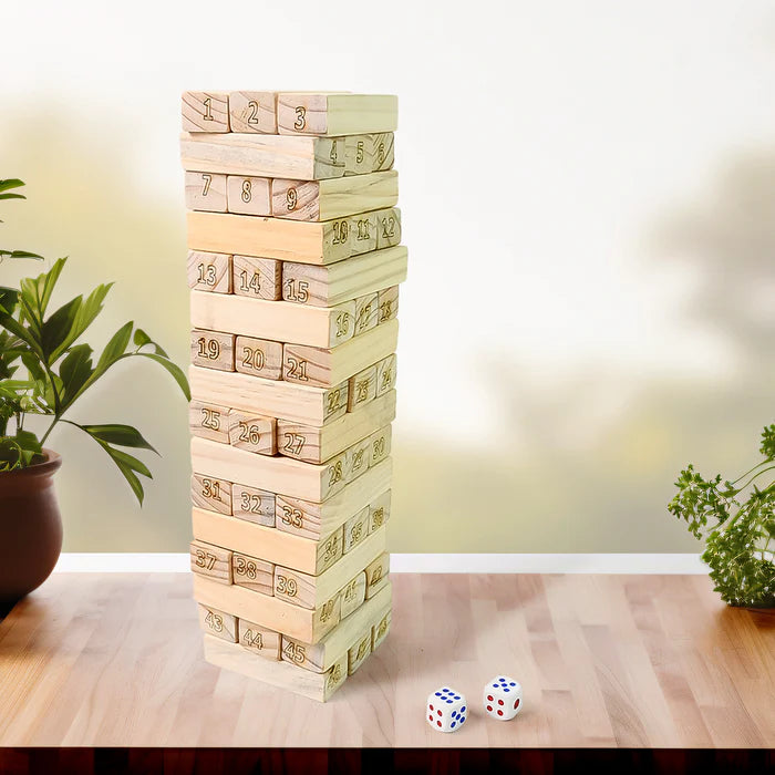 18742 Wooden Tumbling Stacking Tower Game (48 Pcs Blocks 2 Dices)