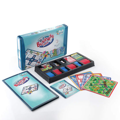 Business game set with plastic money coins and game board