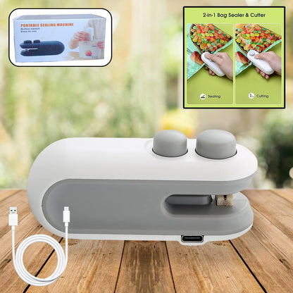 17865  Mini Bag Sealer, 2 in 1 Seal & Cutter Heat Sealers, TYPE-C USB Charging Portable Bag Reseller, Handle Food Sealer, Sealing Machine for Food Storage Plastic Bags Snacks Keep Food Fresh