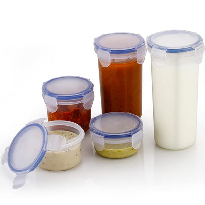 5830 Plastic Liquid Round Airtight Food Storage Container with Leak Proof Locking Lid BPA Free Container for Kitchen, 5 Pcs Set Transparent,  ( Approx Capacity 110 ml,160 ml,210 ml,400 ml,500 ml)