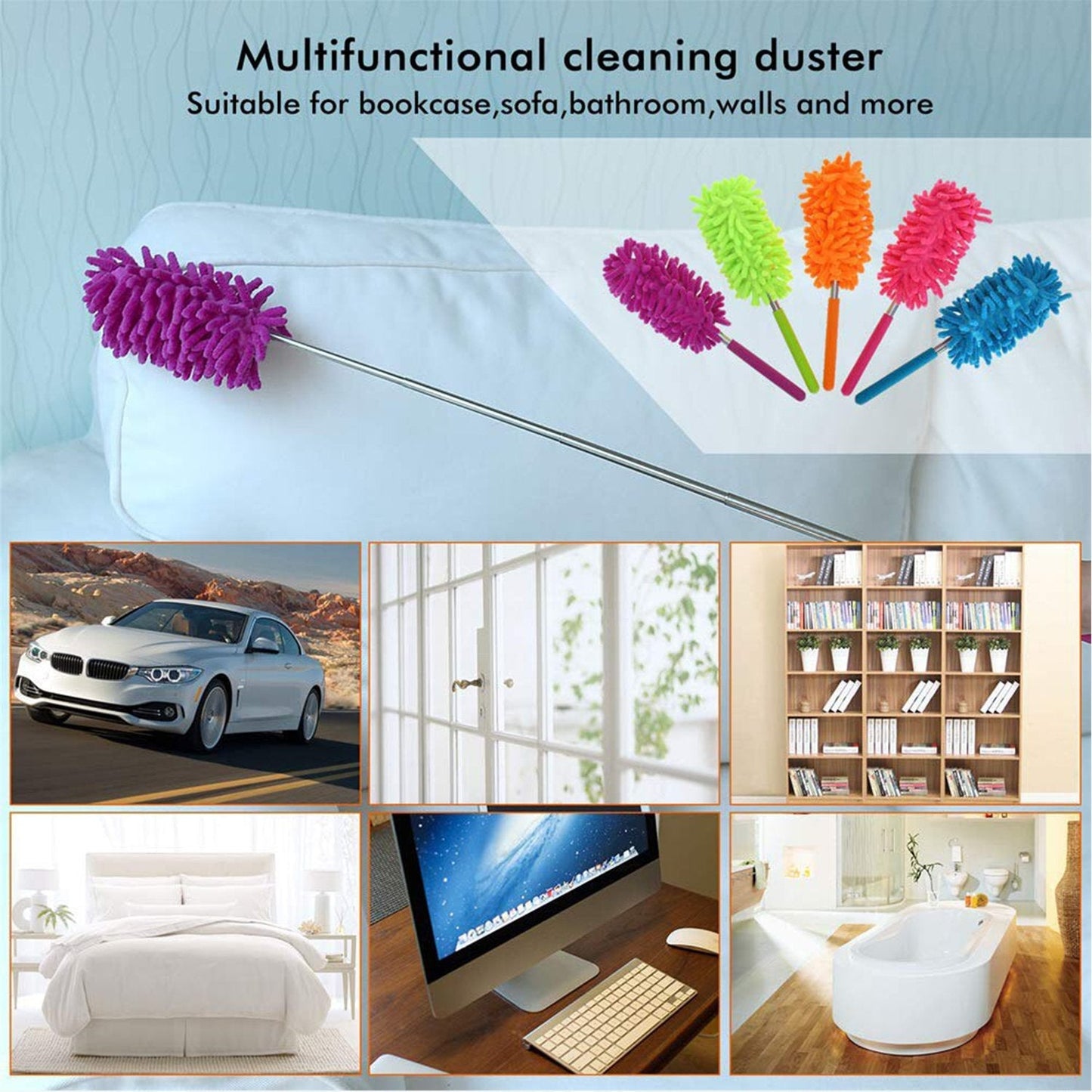 Flexible microfiber duster for easy cleaning