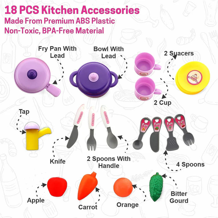 18743 Kitchen Set for Kids Girls Pretend Play Toys Little (23 Pcs Set Approx)