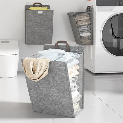 0380 Foldable Wall Hanging Laundry Basket – Large, Gray, Ideal for Dorms and Bedrooms