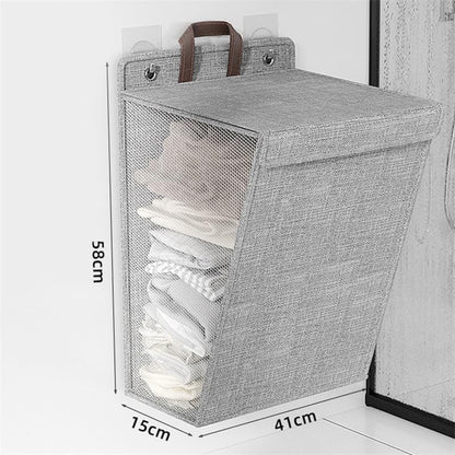 0380 Foldable Wall Hanging Laundry Basket – Large, Gray, Ideal for Dorms and Bedrooms