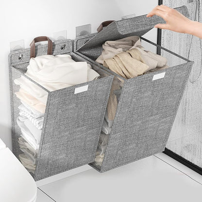 0380 Foldable Wall Hanging Laundry Basket – Large, Gray, Ideal for Dorms and Bedrooms