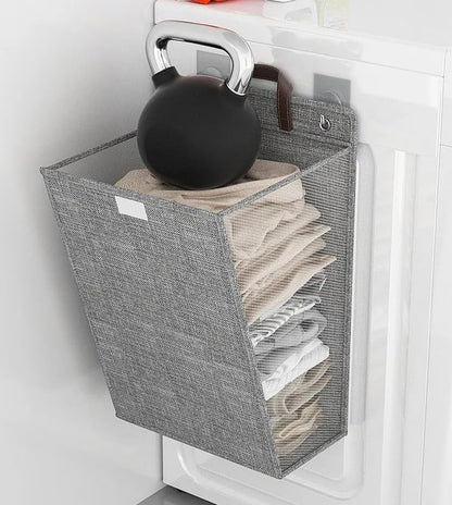 0380 Foldable Wall Hanging Laundry Basket – Large, Gray, Ideal for Dorms and Bedrooms