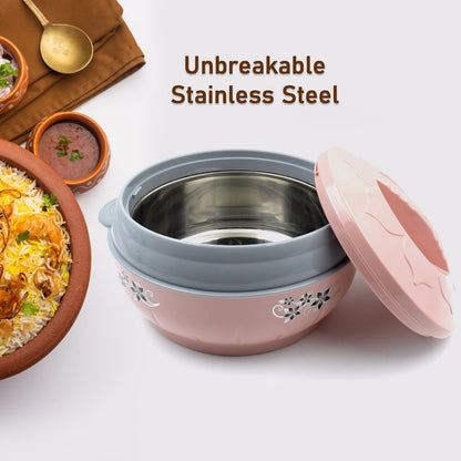 5788 High Quality Steel Casserole Box for Food Serving Inner Steel Insulated Casserole Hot Pot Flowers Printed Chapati Box for Roti Kitchen (Approx 4500 ml)