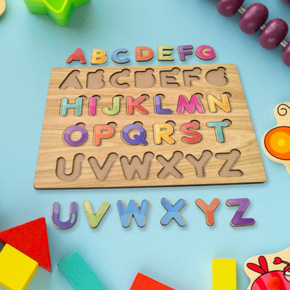 18476  Wooden Puzzle Board ABC Letters Shapes Educational Learning Toys (1 Set)