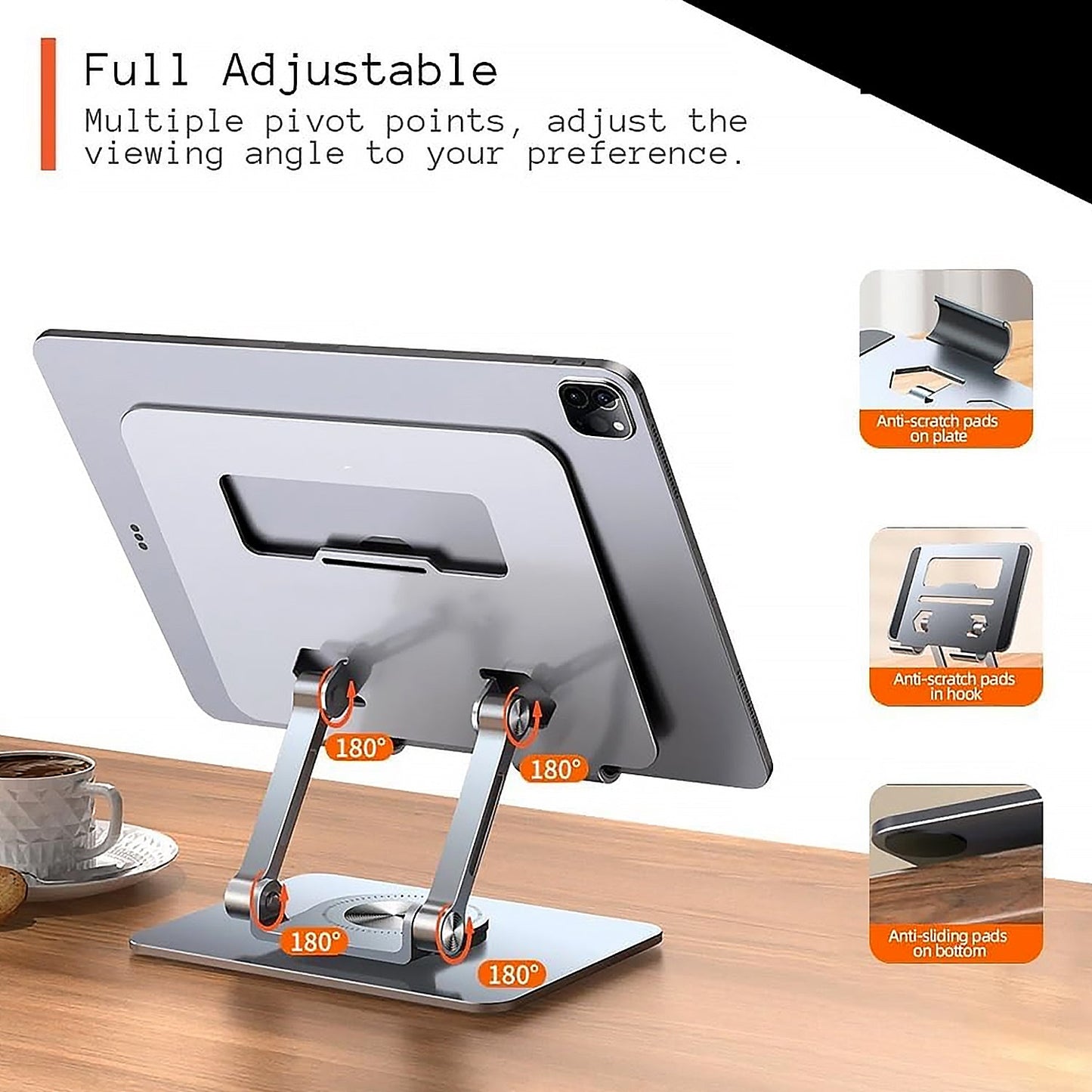 12727 Aluminum Alloy 360°Rotating Bracket, Adjustable Laptop Stand, Portable Foldable Ergonomic Laptop Support