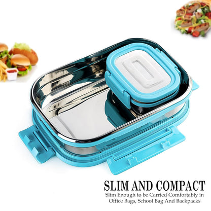 Premium Stainless Steel Lunch Box for Kid, 2 Containers Lunch Box, Perfect Size Meal Lunch Box Set for Office, School and Travelling Tiffin Box  (1000 ML+ 200 ML Approx)