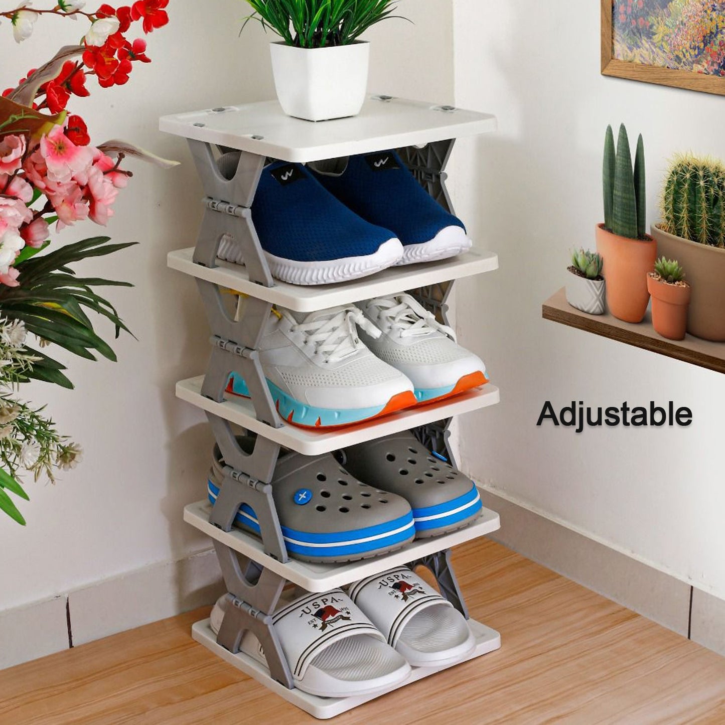 Heavy-duty plastic shoe rack, 6 layers