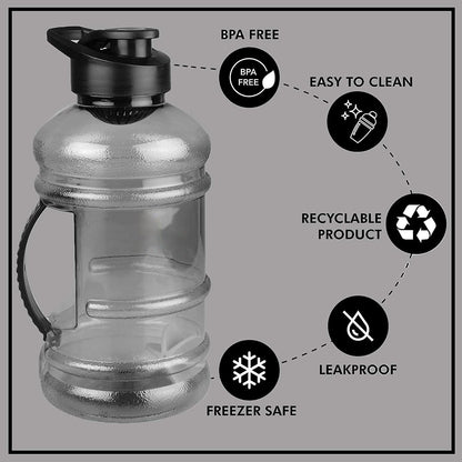 Large gym water bottle with built-in mixer