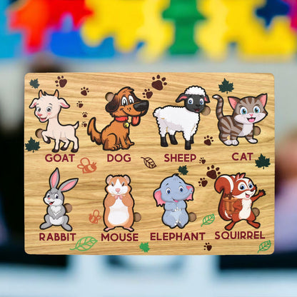 18473 Wooden Animal Puzzle Learning Educational Board (1 Set / 28×20 Cm)