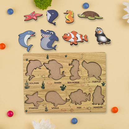 18477 Seawater Animal Wooden Puzzle Learning Educational Board (1 Set)