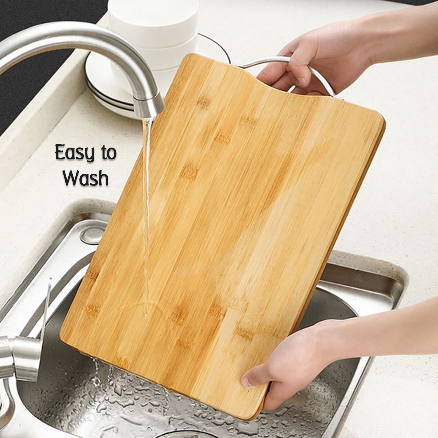 Wooden chopping board with holder