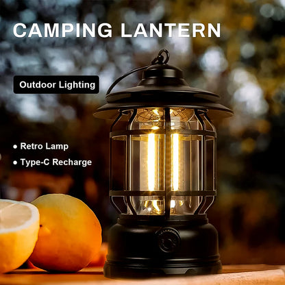 13776 LED Camping Lante Light Retro Style Lighting Battery Type-c Rechargeable (1 Pc)