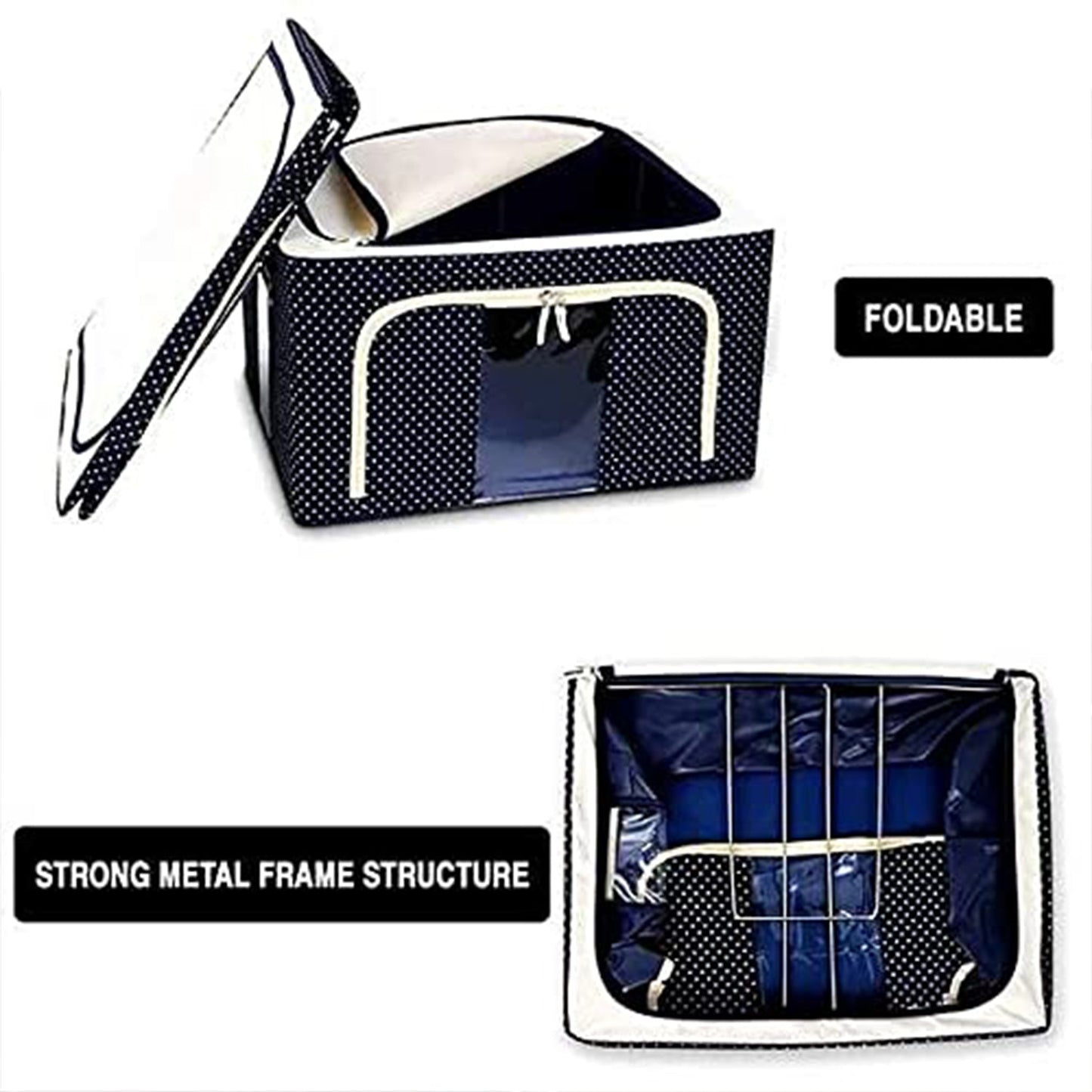 17641 Foldable Steel Frame Clothes Living Storage Organizer Handled Bag (66 Liter)