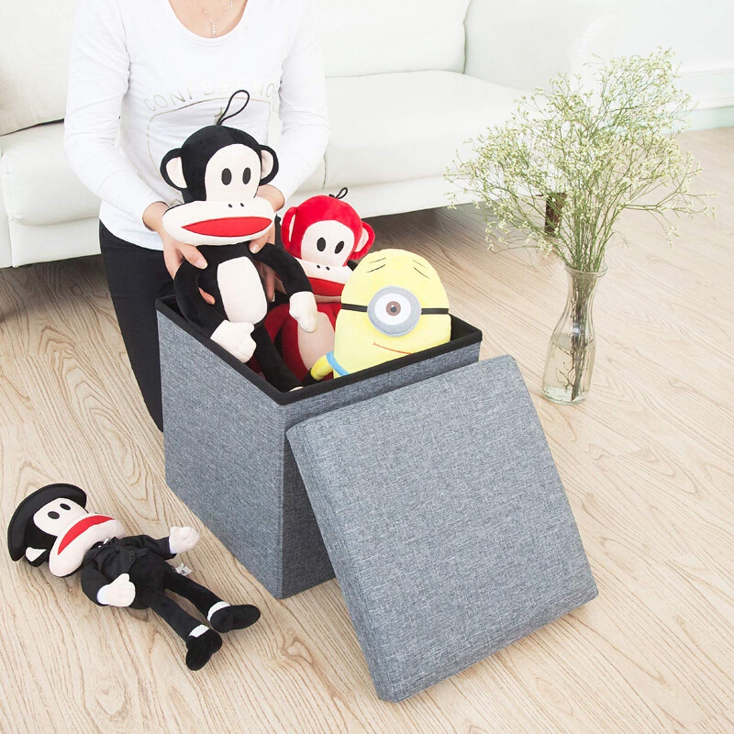 Cube stool with storage box