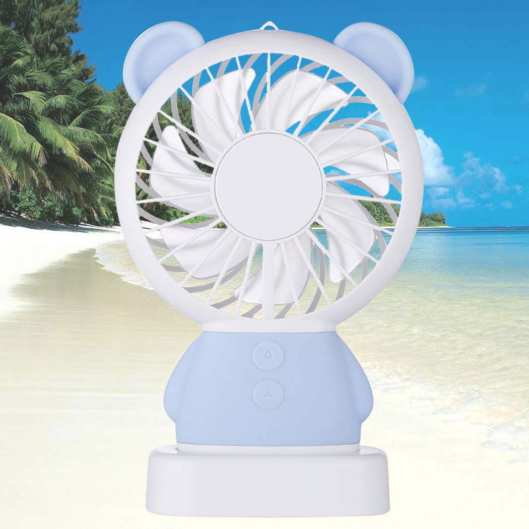 7632 MINI PORTABLE FAN USB RECHARGEABLE HANDHELD BEAR STYLE COLOR CHANGING LED LIGHT POCKET DESK LIGHT FAN 