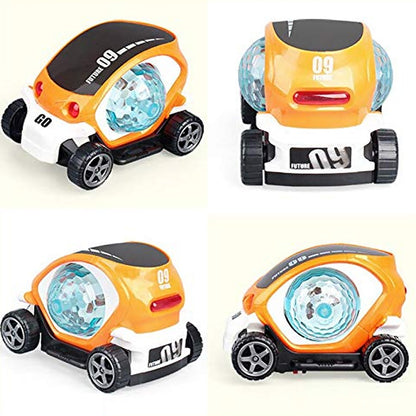 Plastic 360 Degree Rotating Stunt Car Toy for Kids - Bump and Go Action with 4D Lights and Music, Plastic Mini Car with Disco Ball (1 Pc / Battery Not Included)