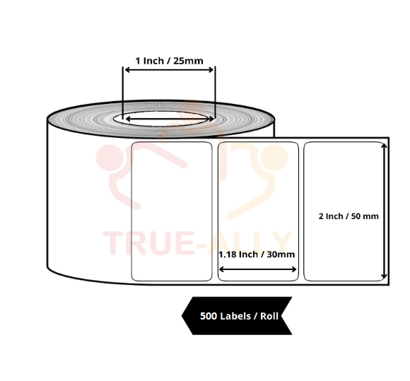 0583a Thermal Labels Stickers (50X25mm) 500 Labels per Roll (2"x 1")