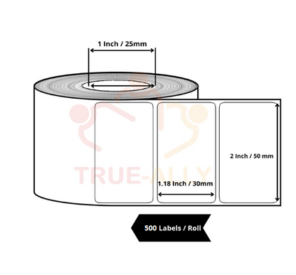 0583a Thermal Labels Stickers (50X25mm) 500 Labels per Roll (2"x 1")