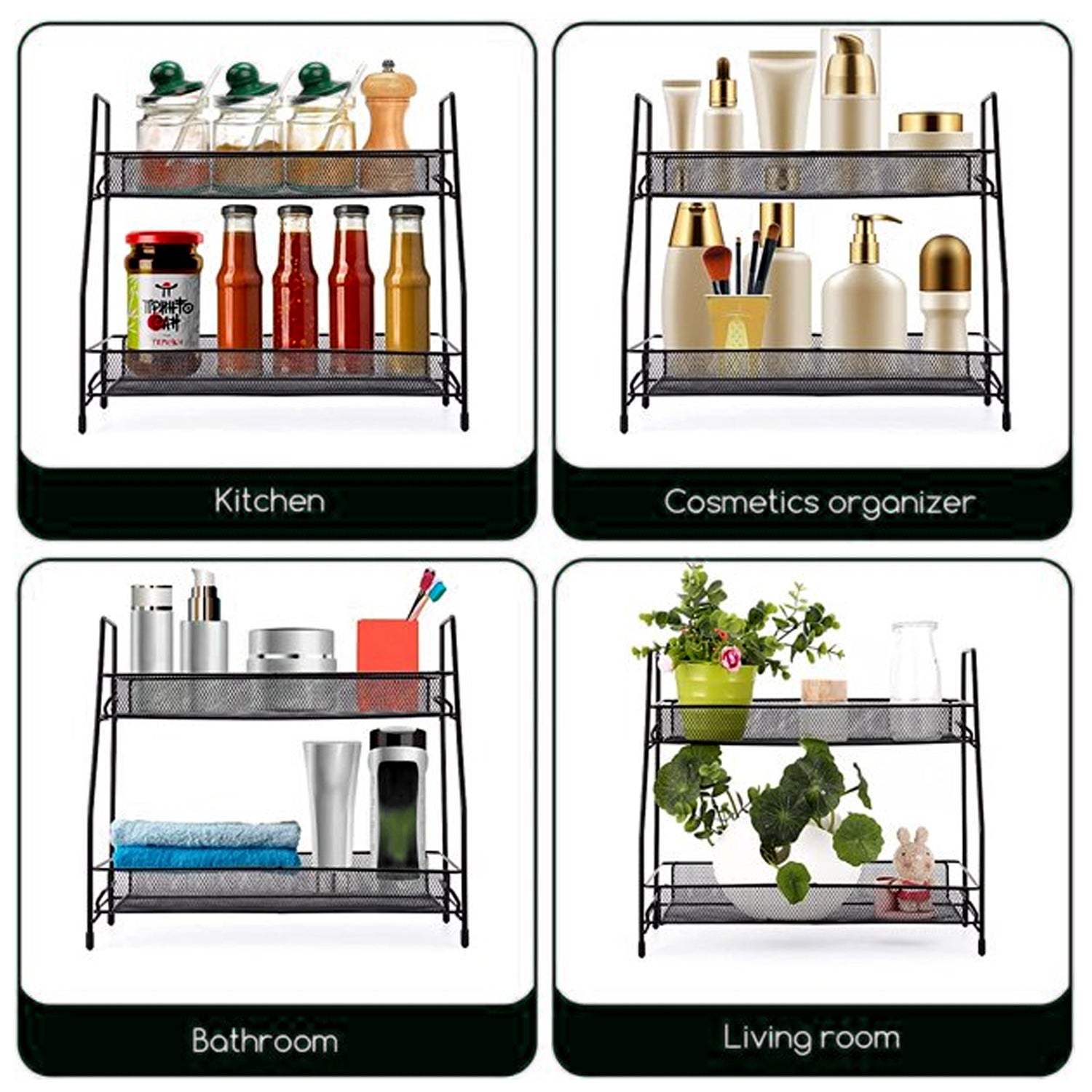 4927 Metal Space Saving Multi-Purpose 2 Tier 2 Layer Kitchen Spice Rack Storage Organizer Shelf Stand . 