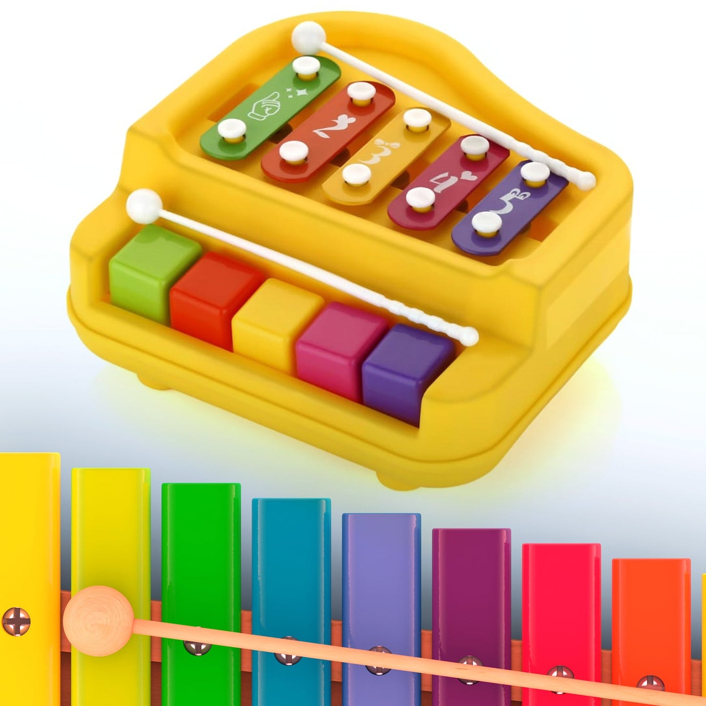 17799  2in1 Baby Piano Xylophone Toy for Toddlers, 5 Multicolored Key Keyboard Xylophone Piano, Preschool Educational Musical Learning Instruments Toy for Baby Kids Girls Boys 3+ Years (1 Pc)