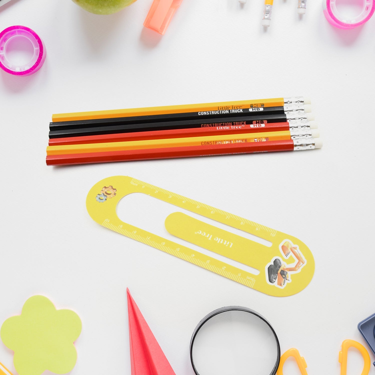 Construction truck stationery kit, complete with sharpener and ruler