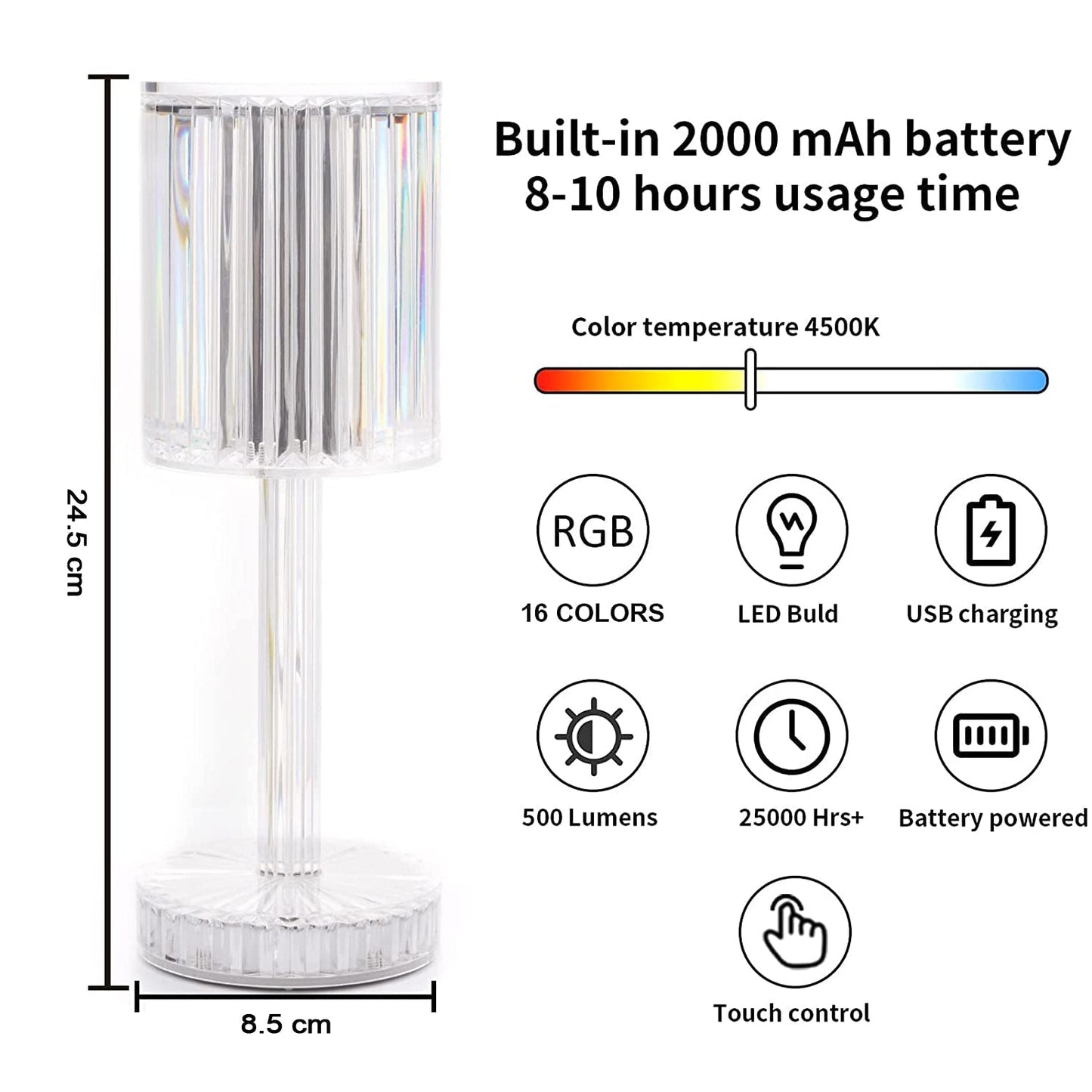 Crystal table lamp with USB charging