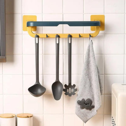 1515 Wall Mounted Double Bar Towel Holder with Hooks | Multifunctional Adjustable Towels Rack for Kitchen / Bathroom | Folding Towel Shelf