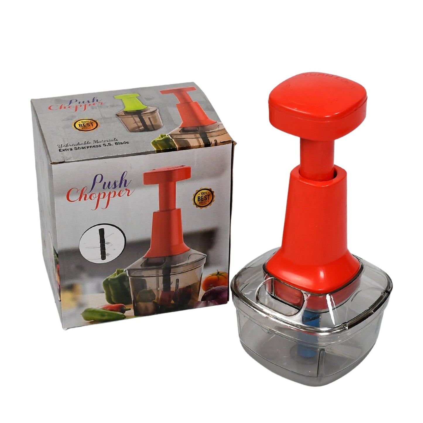 5351 Manual Food Push Chopper And Hand Push Vegetable Chopper, Cutting Chopper For Kitchen With 3 Stainless Steel Blade ( B Grade Chopper ) 