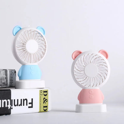 7632 MINI PORTABLE FAN USB RECHARGEABLE HANDHELD BEAR STYLE COLOR CHANGING LED LIGHT POCKET DESK LIGHT FAN 