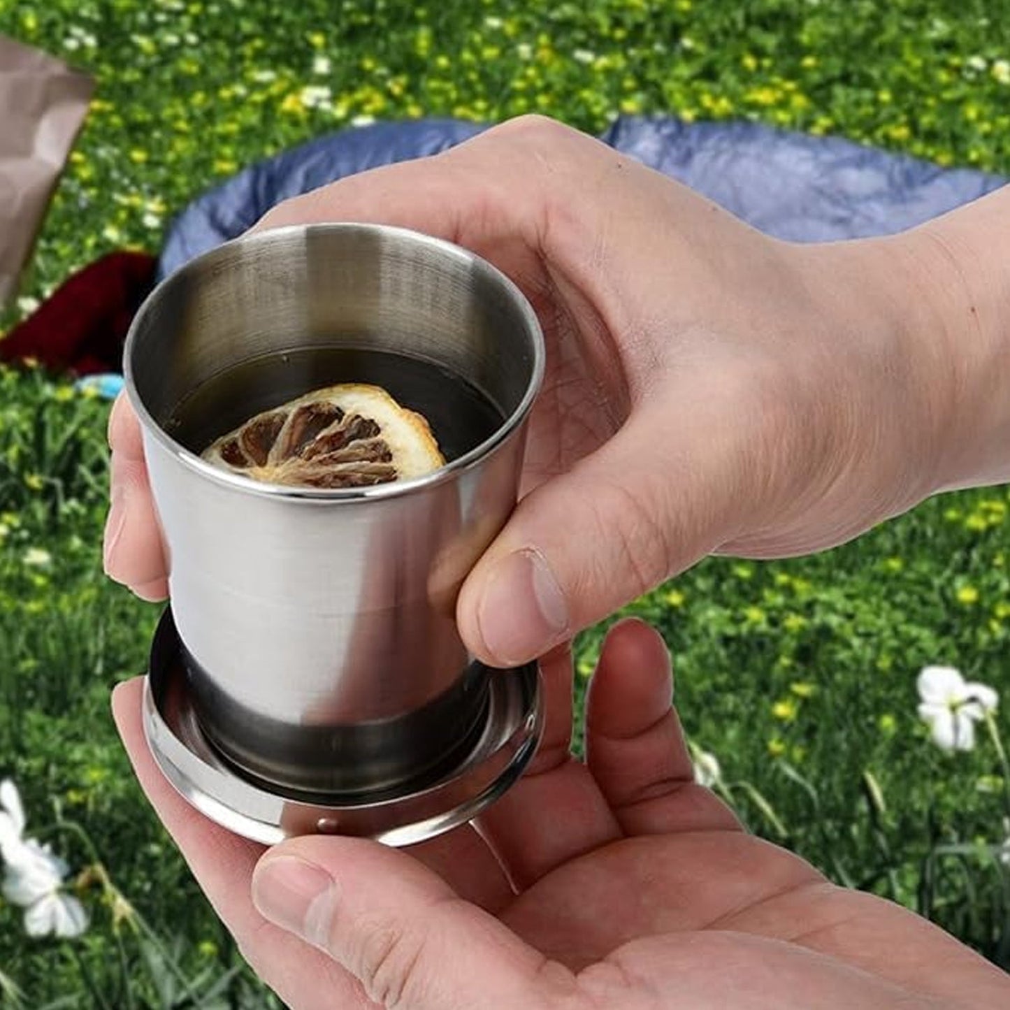 10240  2 in 1 Camping Folding Cup with Keychain (1 Pc)