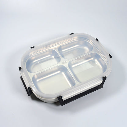 2043 White Transparent 4 Compartment Lunch Box for Kids and adults, Stainless Steel Lunch Box with 4 Compartments. 