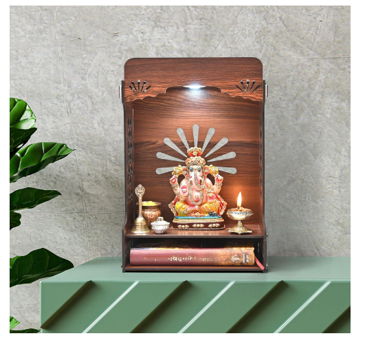 1008 Folding Wooden Mandir for home and office with LED light on top