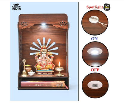 1008 Folding Wooden Mandir for home and office with LED light on top