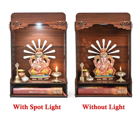 1008 Folding Wooden Mandir for home and office with LED light on top