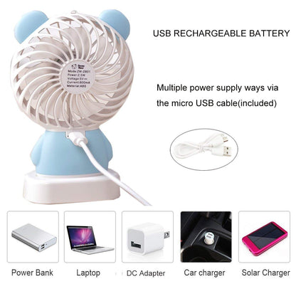 7632 MINI PORTABLE FAN USB RECHARGEABLE HANDHELD BEAR STYLE COLOR CHANGING LED LIGHT POCKET DESK LIGHT FAN 