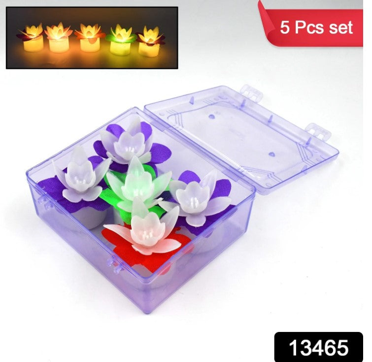 13465 Decoration Candles/Led Diwali Decor Lotus Flower Candle (5 Pc)