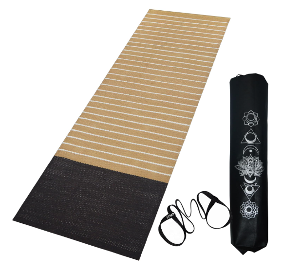 1667b Black Yoga Mat with Bag and Carry Strap for Comfort / Anti-Skid Surface Mat