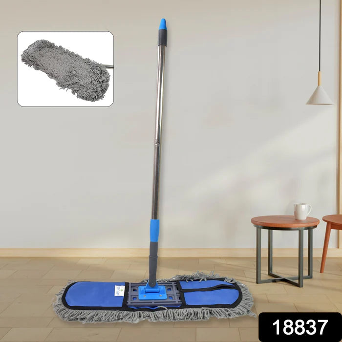 18837 Wet and Dry Cotton Pad Floor Mop with Long Aluminium Handle (1 Pc / Large)