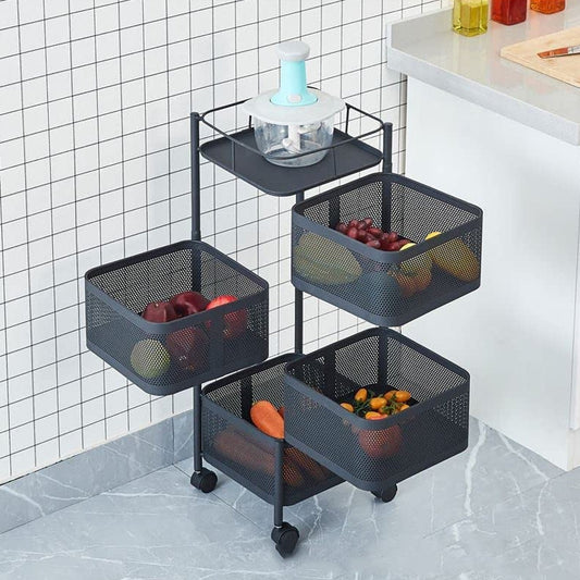 5731 Metal High Quality Kitchen Trolley Kitchen Organizer Items and Kitchen Accessories Items for Kitchen Rack Square Design for Fruits & Vegetable Onion Storage Kitchen Trolley with Wheels (4 Layer)