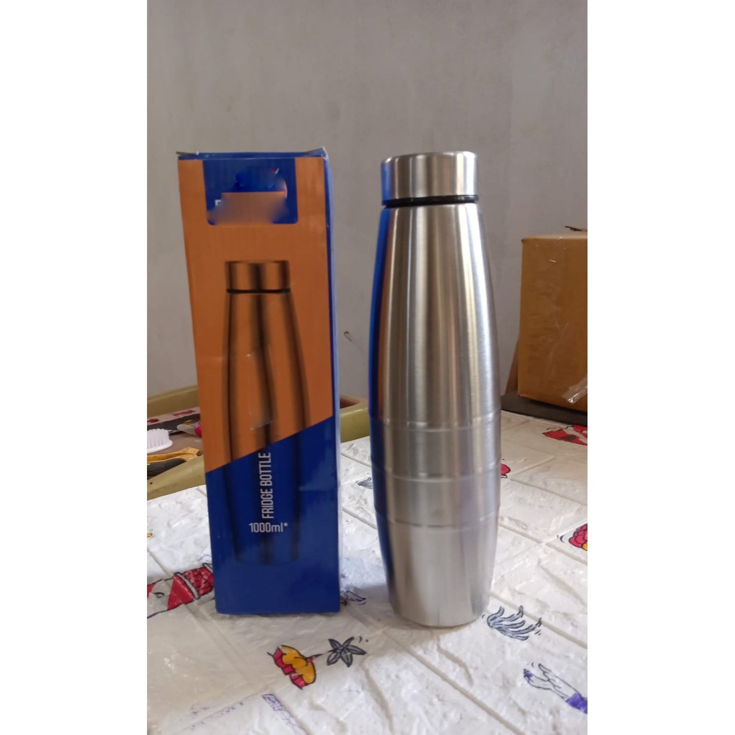 6859 Stainless Steel Sports Water Bottles, BPA Free and Leak Proof Cap and Steel Bottle silver, Steel fridge Bottle For office/Gym/School 1000 Ml