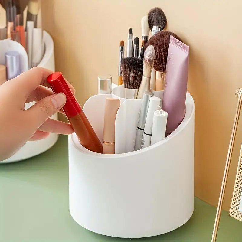 2113 360° Rotating Makeup Brush Holder | Cosmetic Brush Storage Box for Vanity, Desk, or Dressing Table | Brush Organizer with Dust Cover | Beauty Display Stand (Pack of 1, Multicolor)