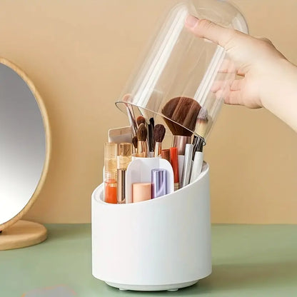 2113 360° Rotating Makeup Brush Holder | Cosmetic Brush Storage Box for Vanity, Desk, or Dressing Table | Brush Organizer with Dust Cover | Beauty Display Stand (Pack of 1, Multicolor)