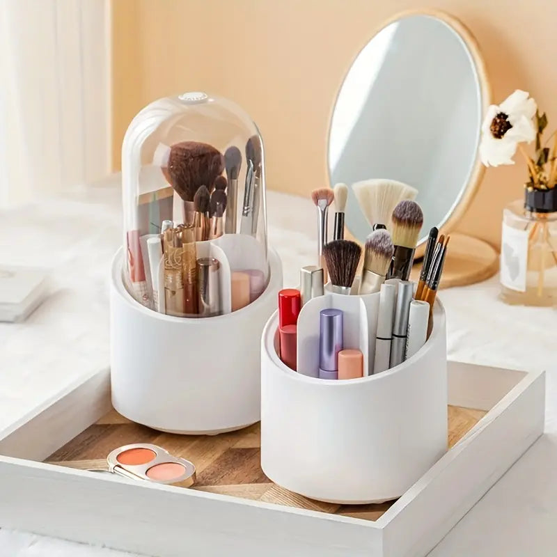 2113 360° Rotating Makeup Brush Holder | Cosmetic Brush Storage Box for Vanity, Desk, or Dressing Table | Brush Organizer with Dust Cover | Beauty Display Stand (Pack of 1, Multicolor)