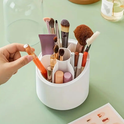 2113 360° Rotating Makeup Brush Holder | Cosmetic Brush Storage Box for Vanity, Desk, or Dressing Table | Brush Organizer with Dust Cover | Beauty Display Stand (Pack of 1, Multicolor)