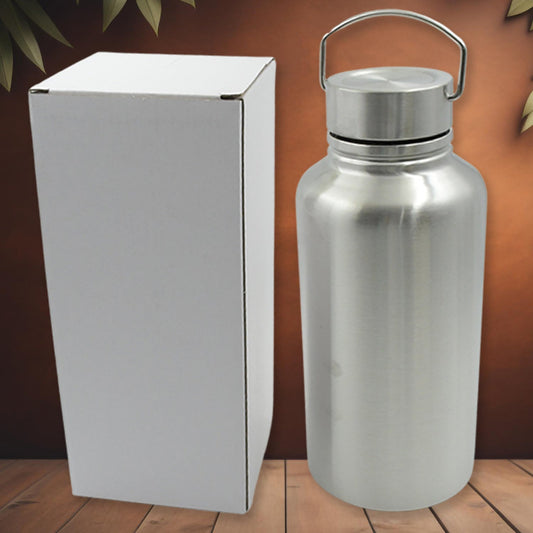 Large stainless steel water bottle, leak-proof, with handle