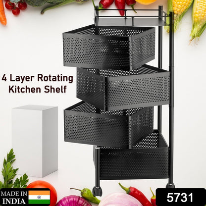 5731 Metal High Quality Kitchen Trolley Kitchen Organizer Items and Kitchen Accessories Items for Kitchen Rack Square Design for Fruits & Vegetable Onion Storage Kitchen Trolley with Wheels (4 Layer)